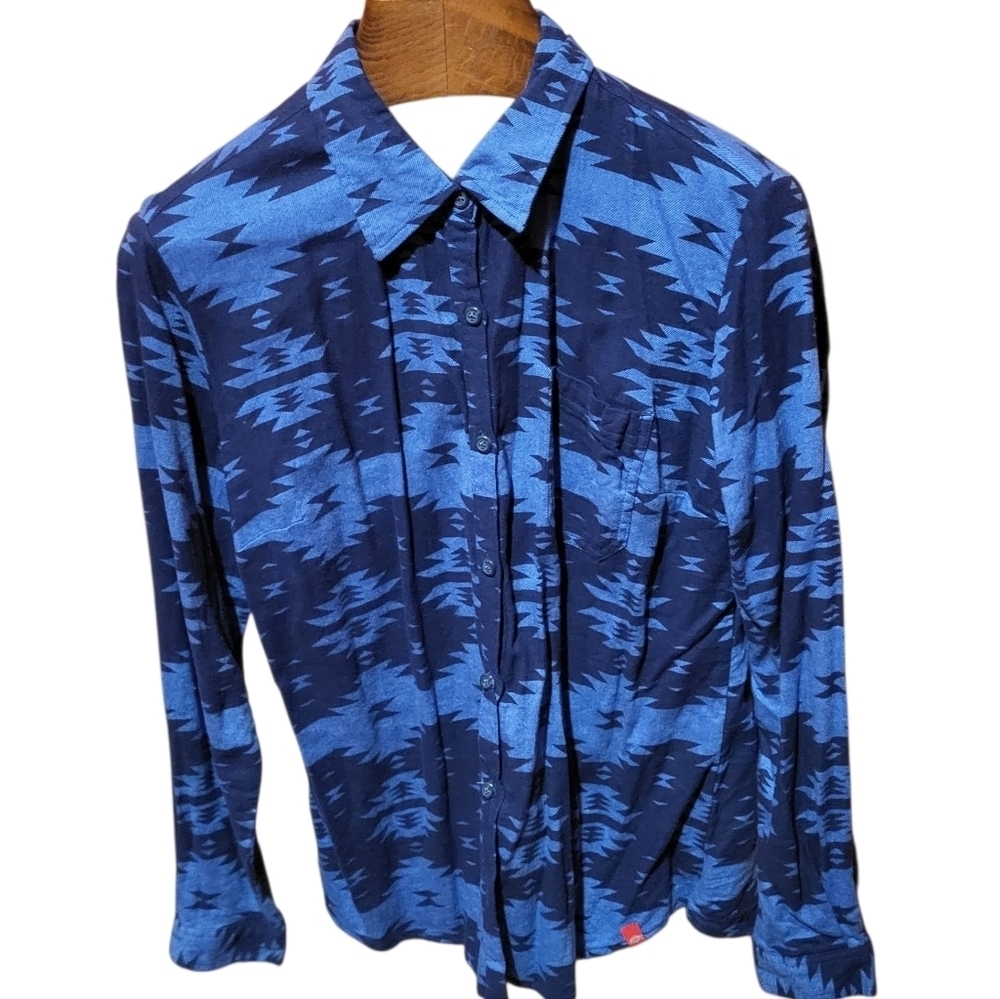 Dickies Womens Blue Aztec Western Style Button Up Long Sleeve Shirt Size Large